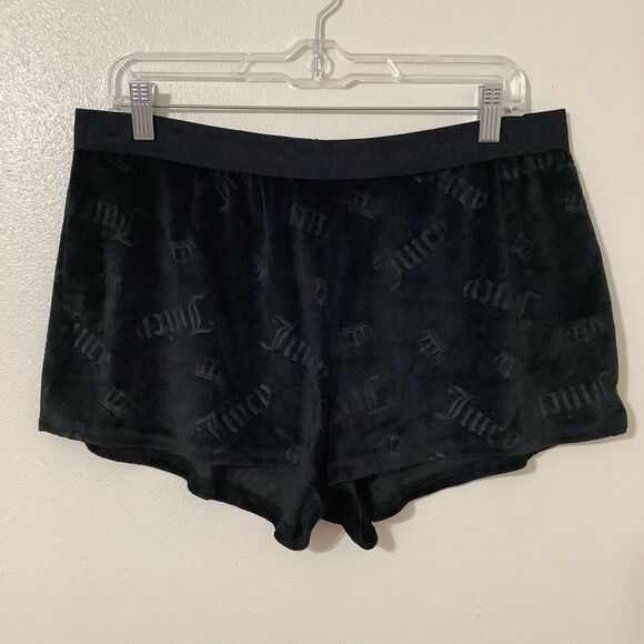 Juicy Couture Y2K Style McBling Black Graphic Logo Velour Pajama Shorts Large - Picture 1 of 12